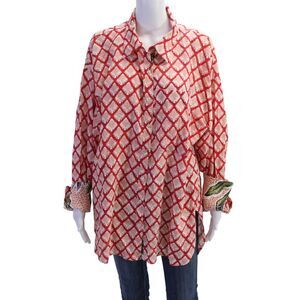 Lanhtropy Womens Long Sleeve Button Up Pattern Blouse Red Size L